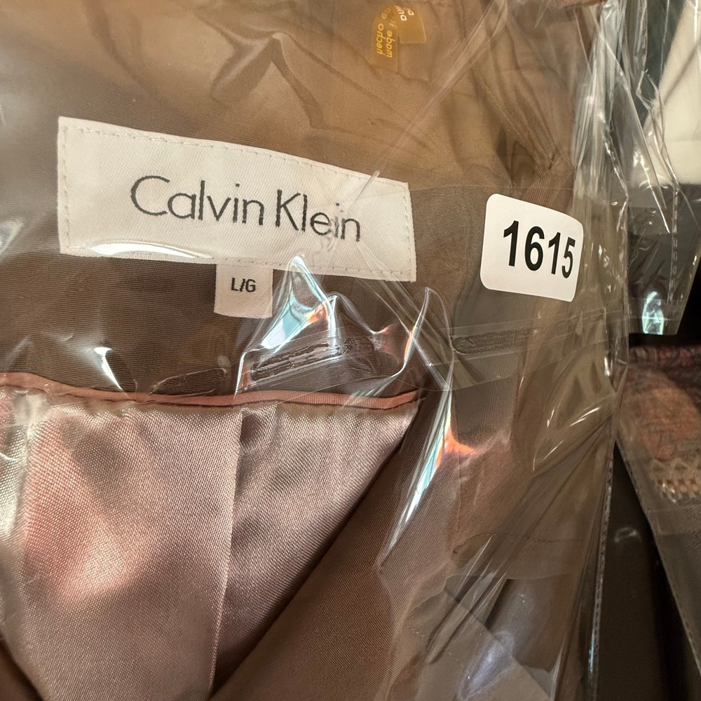 Calvin Klein Double Breasted Beige Belted Rain Trench Coat Women Size Large - Picture 13 of 14